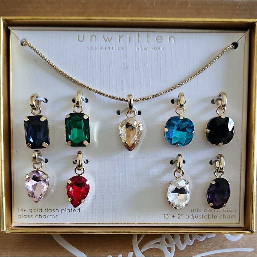 Unwritten Mix and Match Gemstone Pendants with Necklace 14K Gold Plated. NIB/NWT